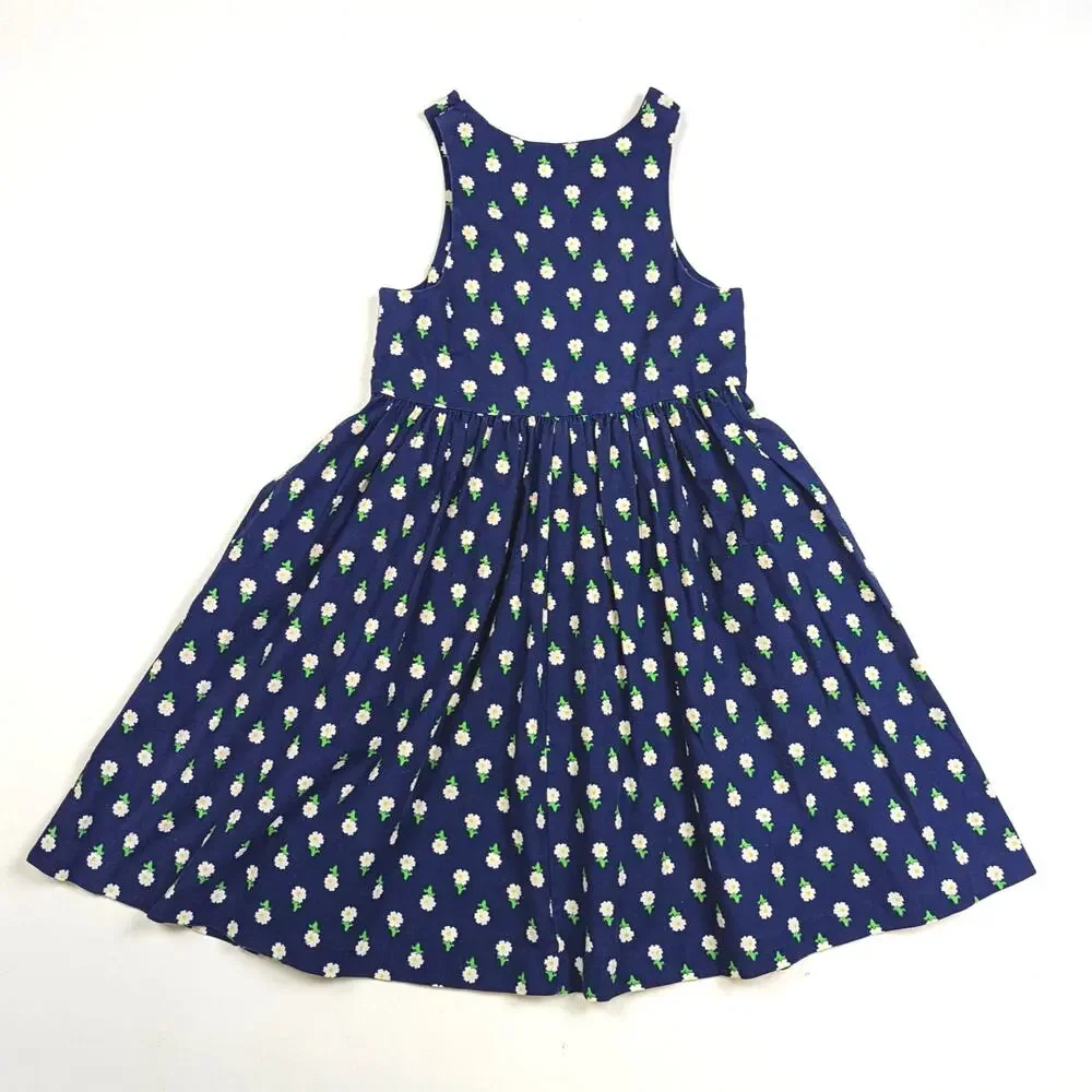 Vintage Hartstrings Dress Girls Sz 6 Navy Floral Sundress Y2K Party Casual